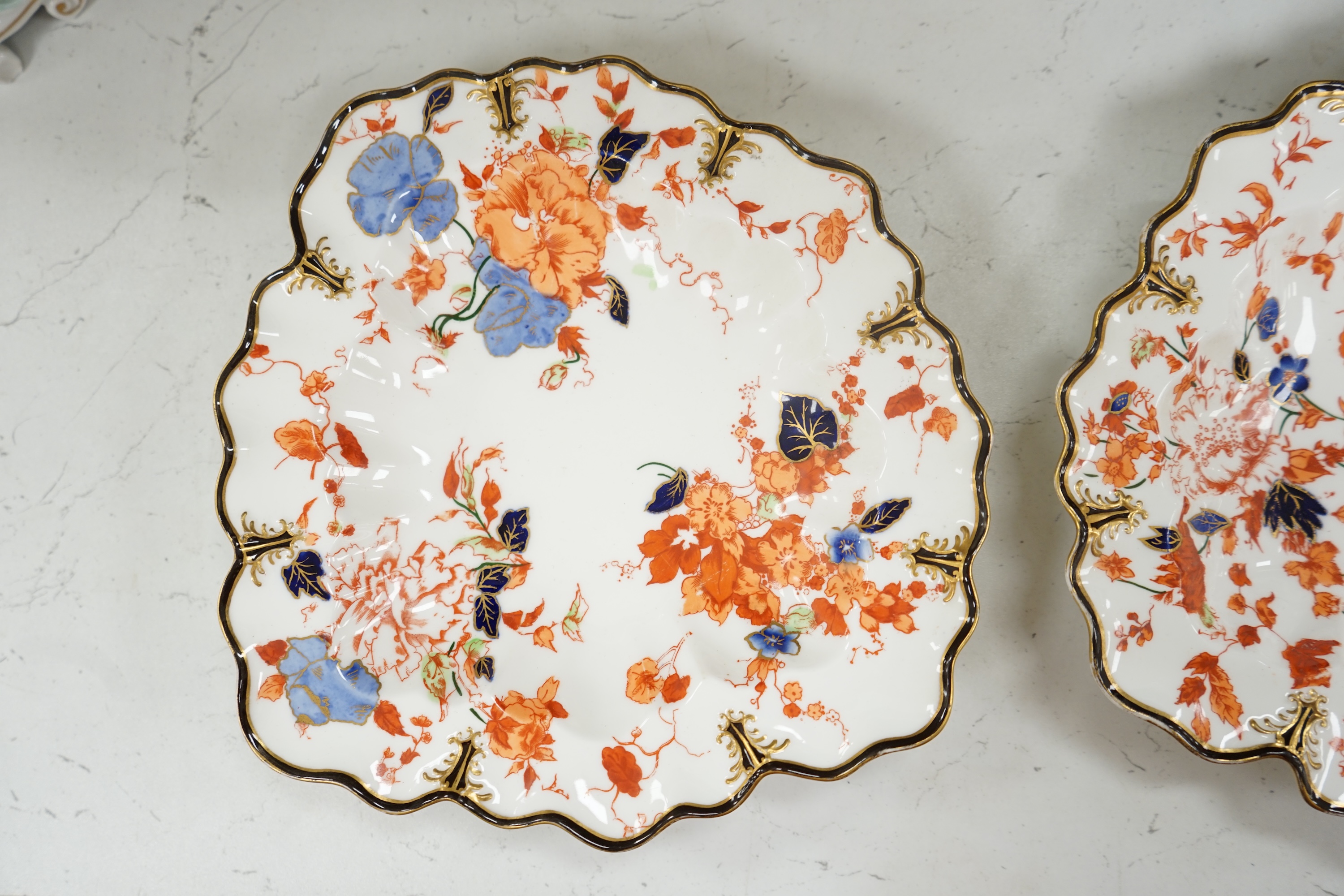 A pair of Royal Crown Derby leaf shaped dessert dishes, pattern 3504, 24.5cm. Condition - good